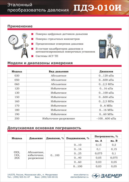 Листовка «Эталонный преобразователь давления ПДЭ-010И»